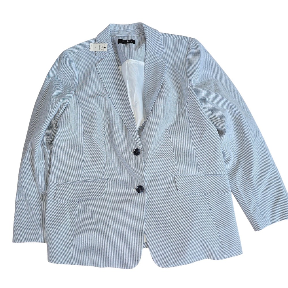 Talbots Blue White Stripe Two Button Blazer Career Jacket NWT Size 16 Seersucker